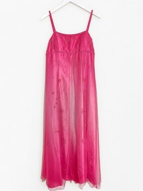 Vintage Y2K Jessica Pink Beaded Prom Dress Size 16 Barbiecore Formal Gown